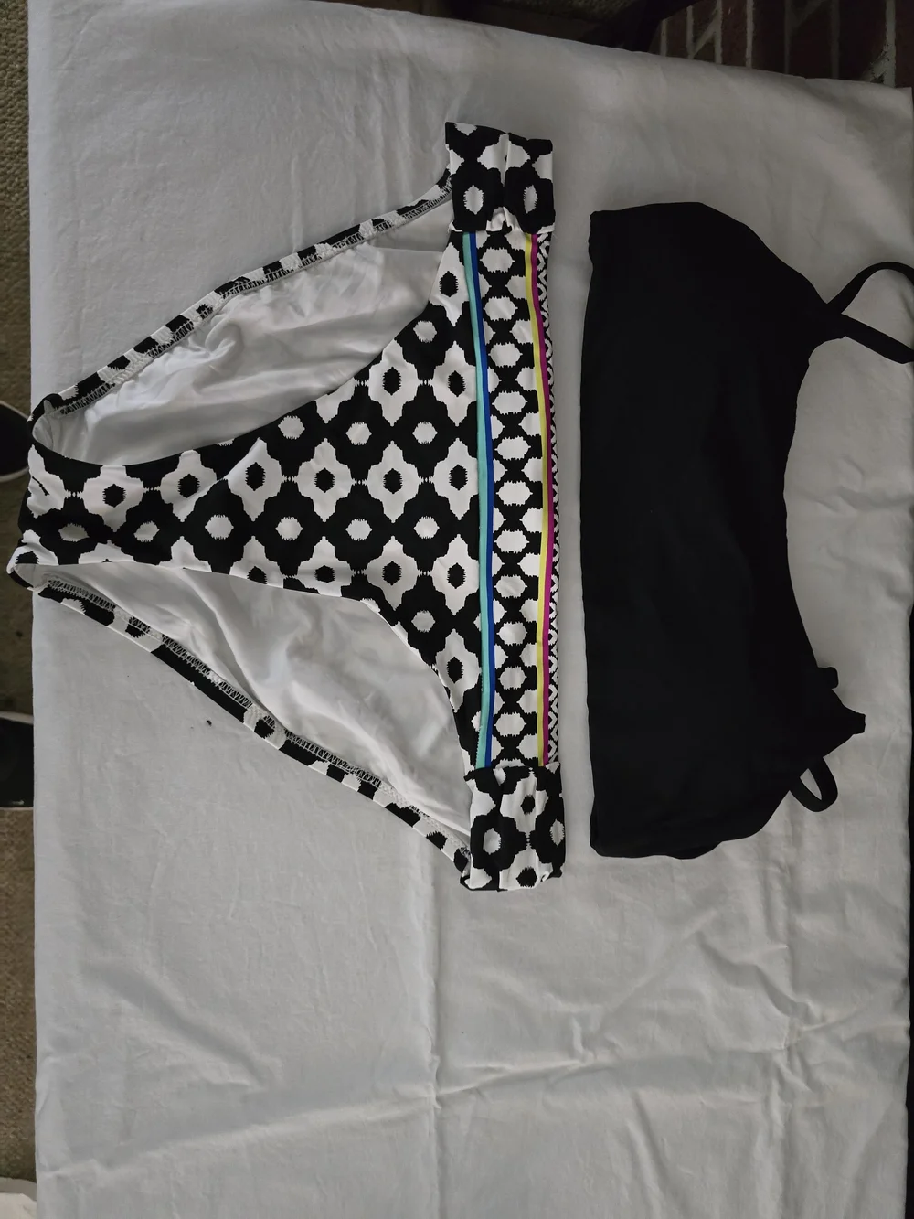 Trina Turk Black & White Geometric Two-Piece Swimsuit with Color Trim